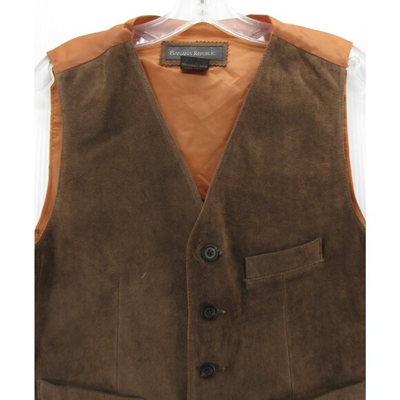 VINTAGE Banana Republic Vest XS Waistcoat Leather Suede Safari 90s * - Picture 2 of 12